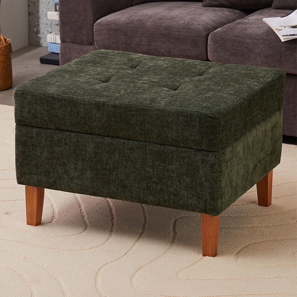 Living and Home Green Chenille Ottoman Stool Image 8