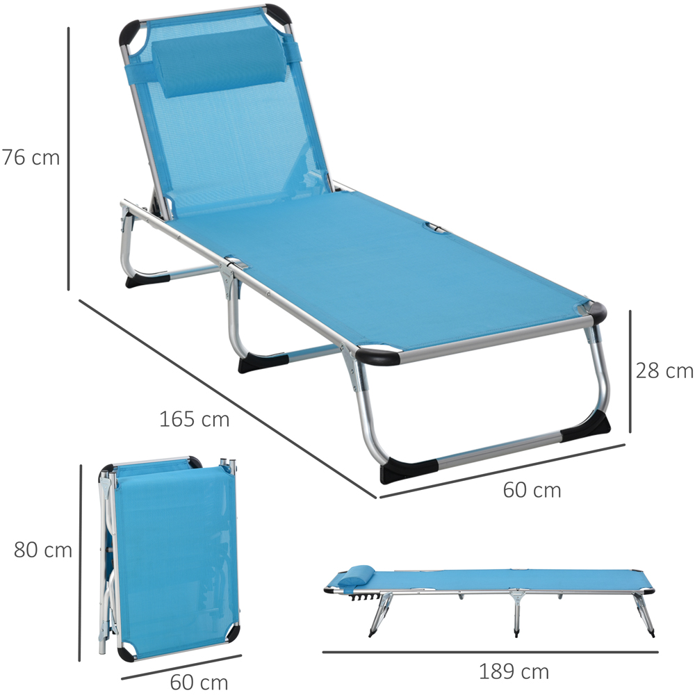 Outsunny Blue Texteline Foldable Sun Lounger with Pillow Image 7