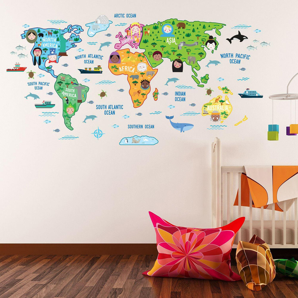Walplus Kids Educational World Map Self Adhesive Wall Stickers Image 2