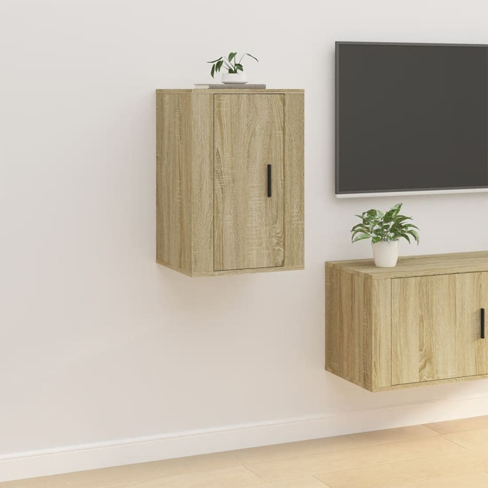 vidaXL Single Door Sonoma Oak Wall Mounted TV Cabinet Set of 2 Image 4