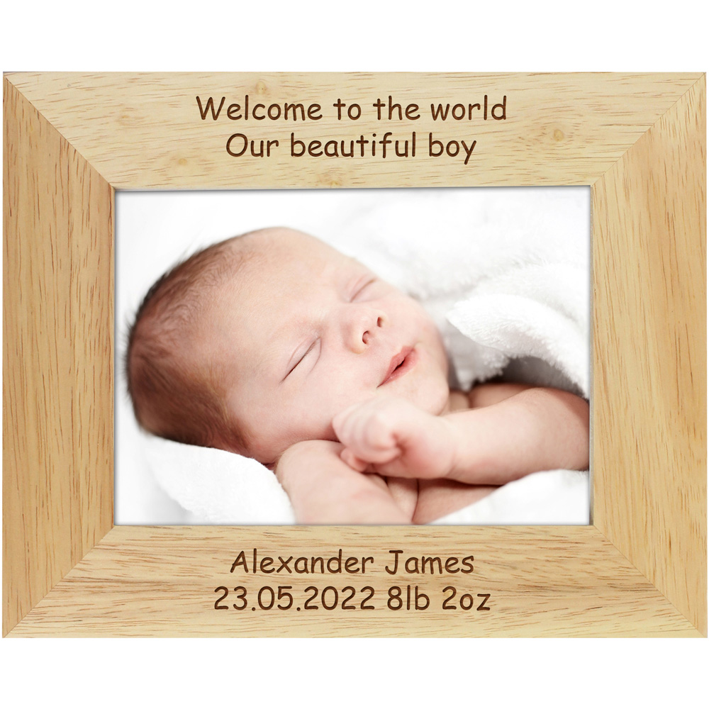 Personalised Memento Personalised Oak Landscape Photo Frame 5 x 7 inch Image 1