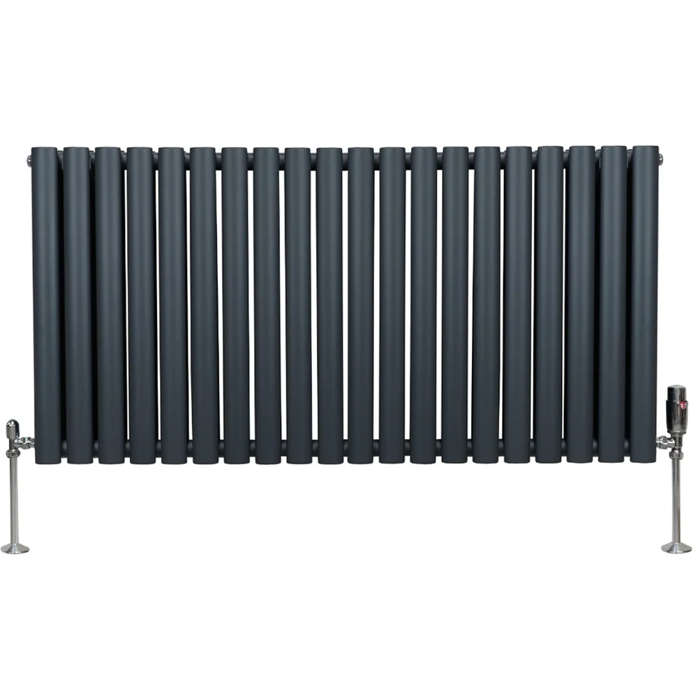 Monster Shop 5367BTU Anthracite Grey Oval Column Radiator and Valves 600 x 1200mm Image 1