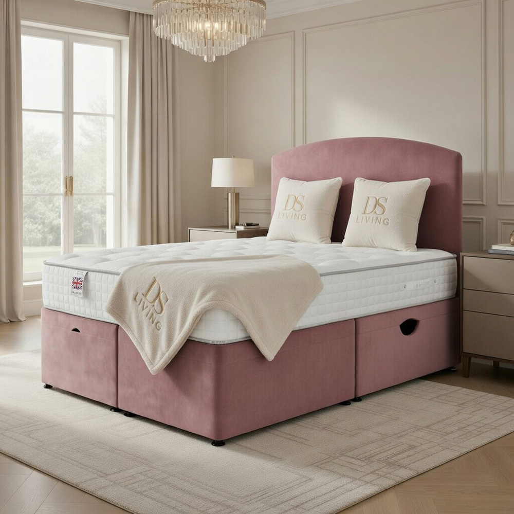 DS Living Opulence Double Pink Velvet Upholstered Ottoman Bed Image 5