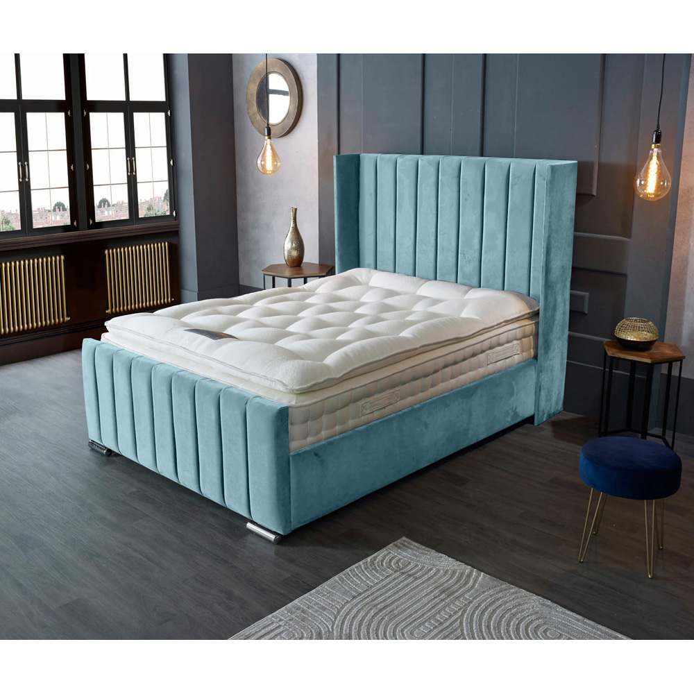Eleganza Home Meriso King Size Duck Egg Plush Velvet Bed Frame with Winged Headboard Image 3