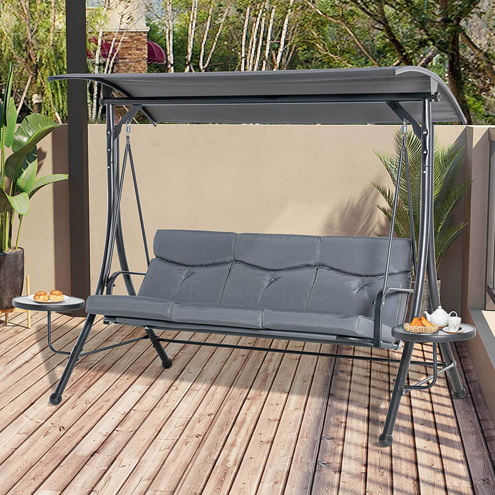 Outsunny 3 Seater Grey Garden Swing Chair with Canopy Image 1