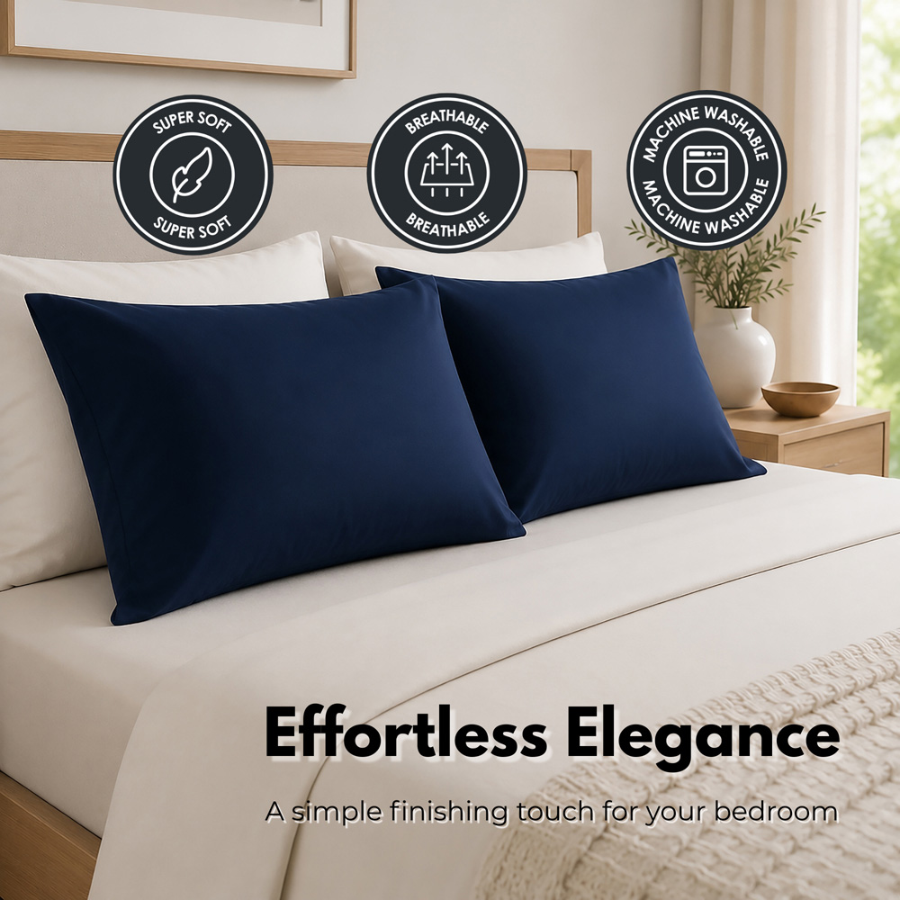 MHG Living Soft Navy Microfibre Envelope Closure Pillowcase 50 x 75cm 2 Pack Image 5
