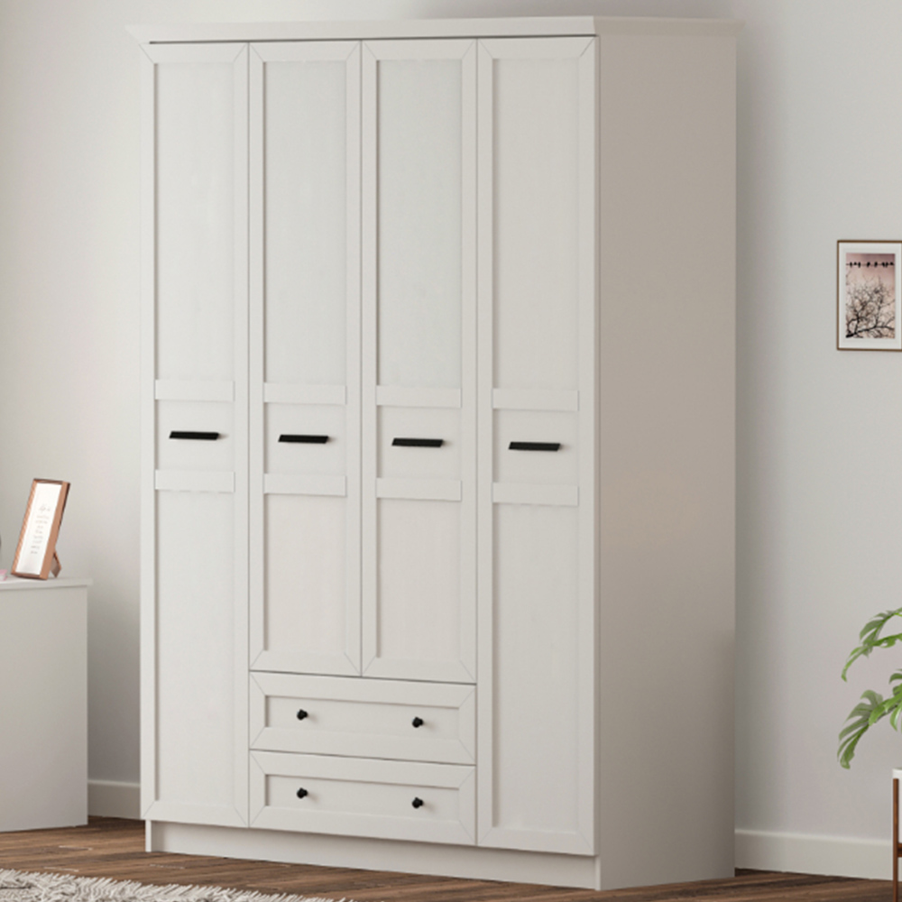 Evu DAISY XL 4 Doors 2 Drawers White Wardrobe Image 1