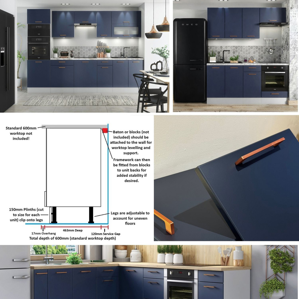 Impact Furniture Nora Single Drawer Single Door Dark Navy Slim Kitchen Drawer Base Unit 400mm Image 5