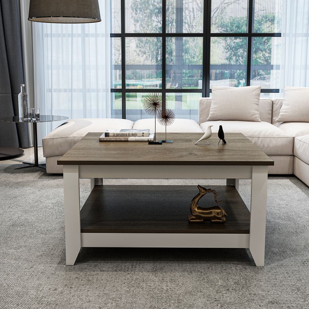 Decorotika Lea Single Shelf Walnut and White Coffee Table Image 6