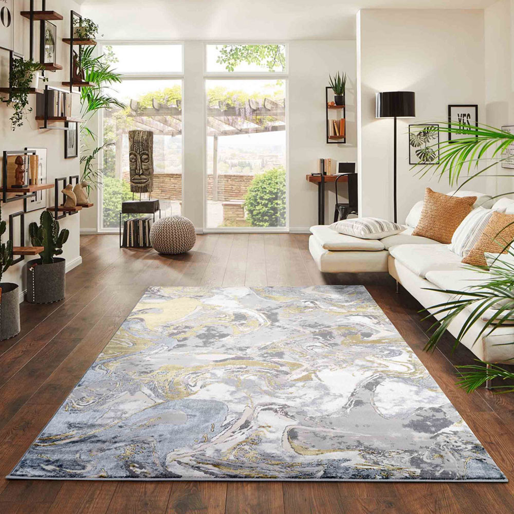 Desire Rugs Solarius Gold Living Room Abstract Area Rug 60 x 220m Image 4