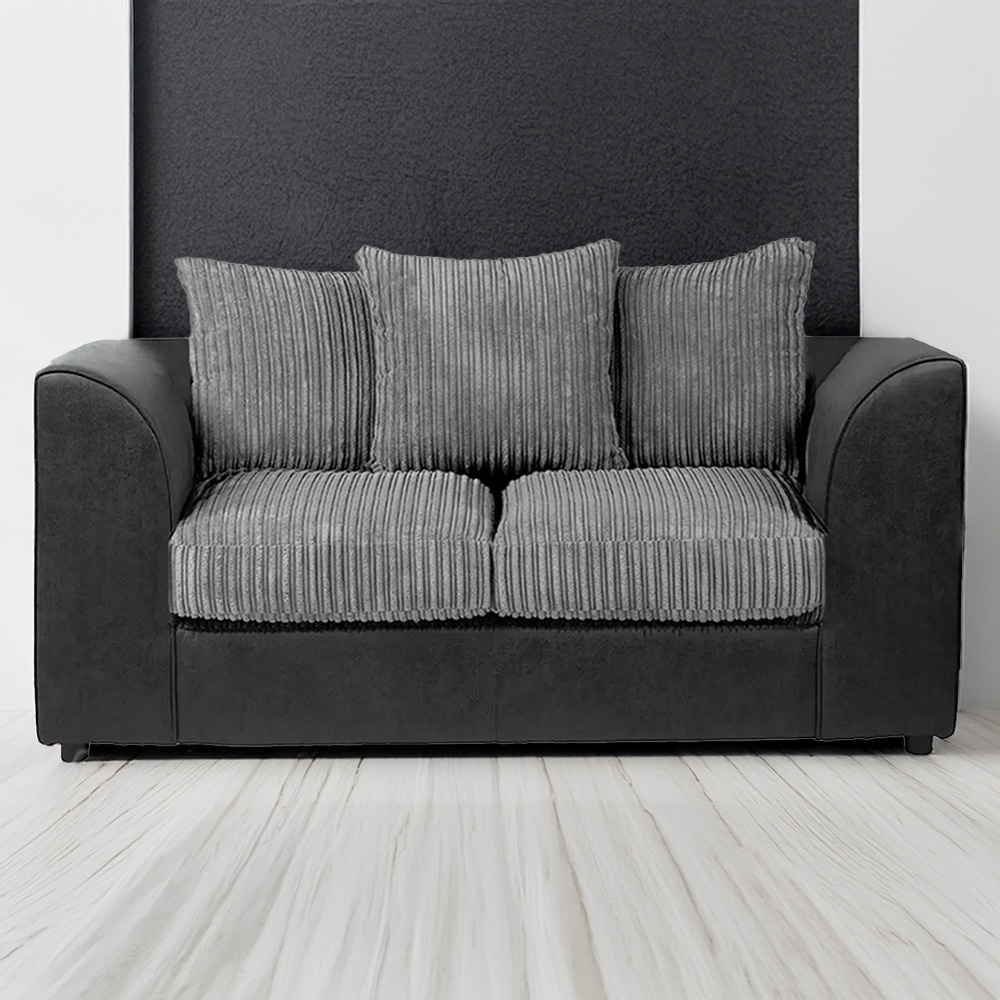 Luxor 2 Seater Black and Grey Jumbo Cord Scatter Back Sofa Image 1