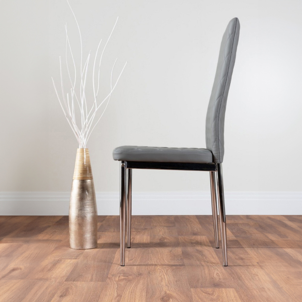 Furniturebox Lucia Valera 6 Seater Round Dining Set Grey Gloss Elephant Grey and Chrome Image 4