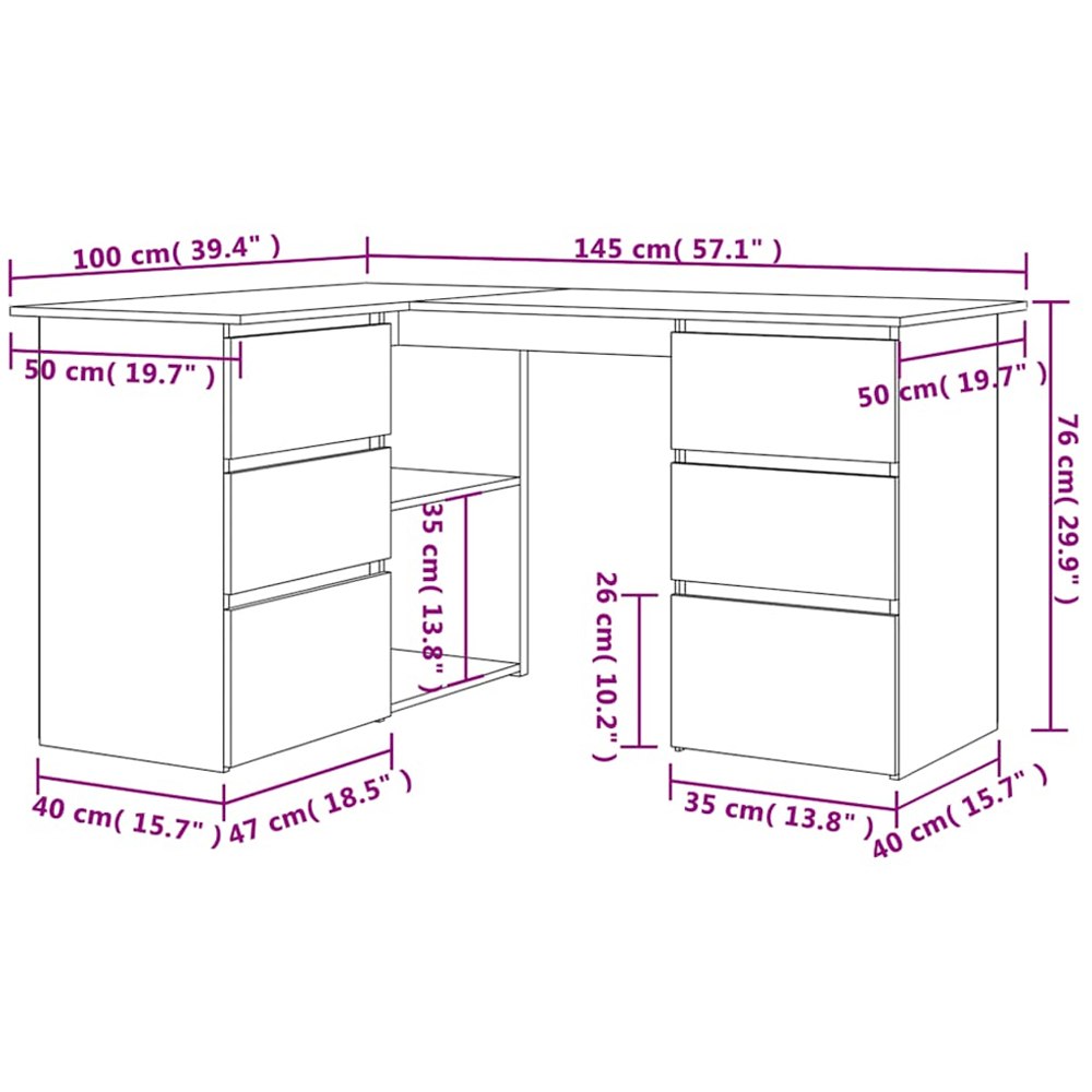 vidaXL 2 Door 4 Drawer 2 Shelf Corner Computer Desk Old Wood Effect Image 9