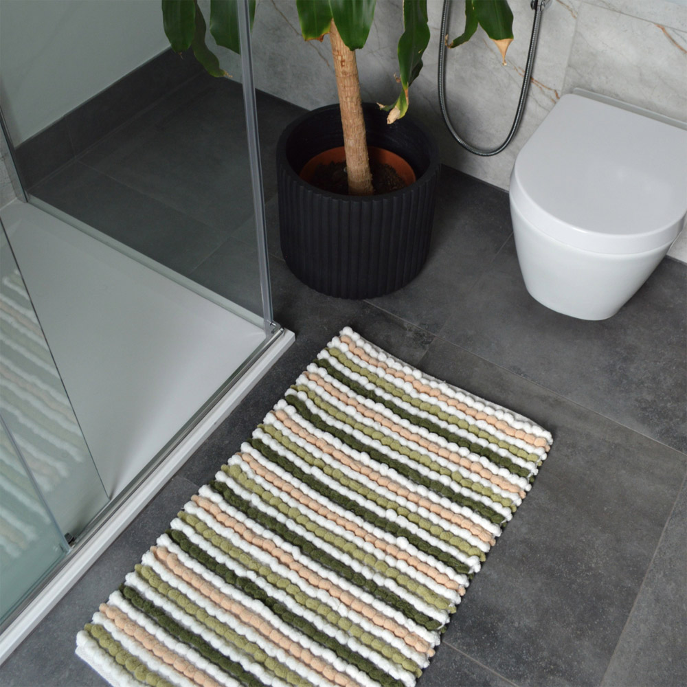 Allure Bath Fashions Green Striped Chunky Bobble Bath Mat Image 2