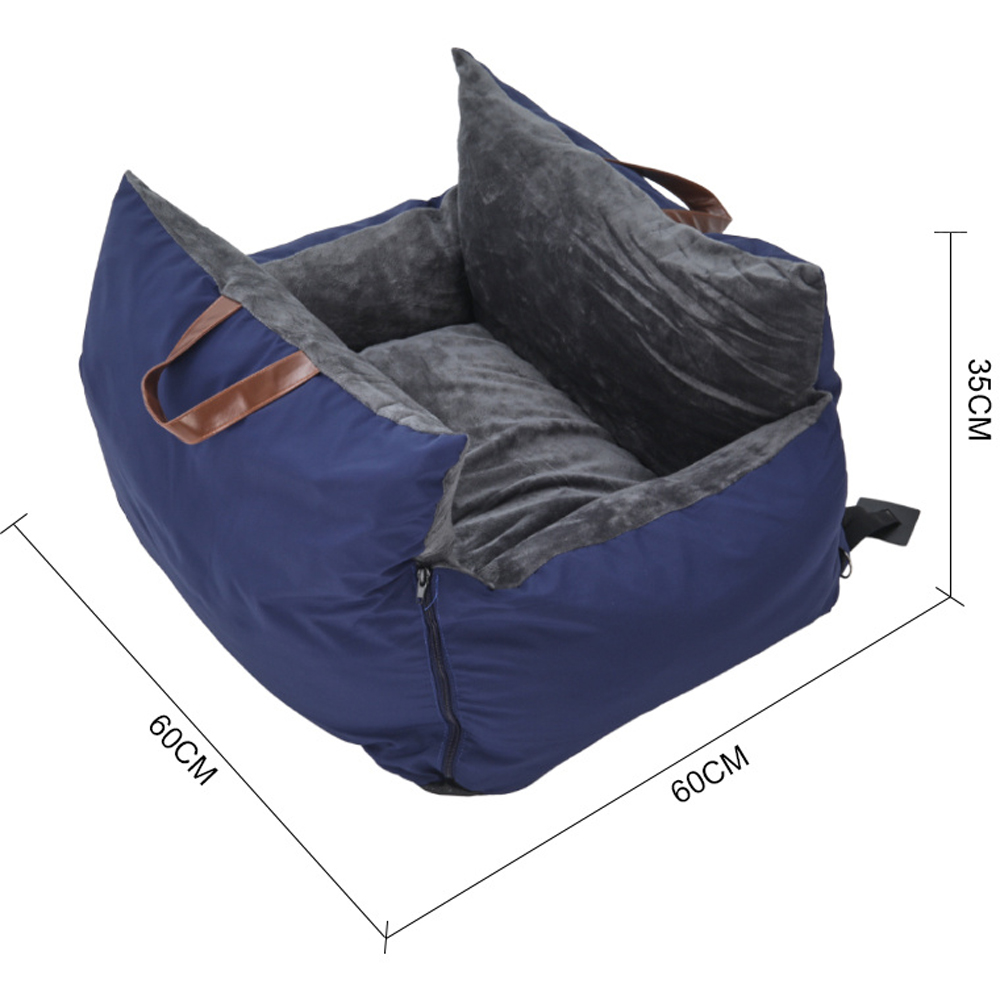 H&O Direct Portable Dark Blue Pet Car Seat Bed with Adjustable Strap Image 4