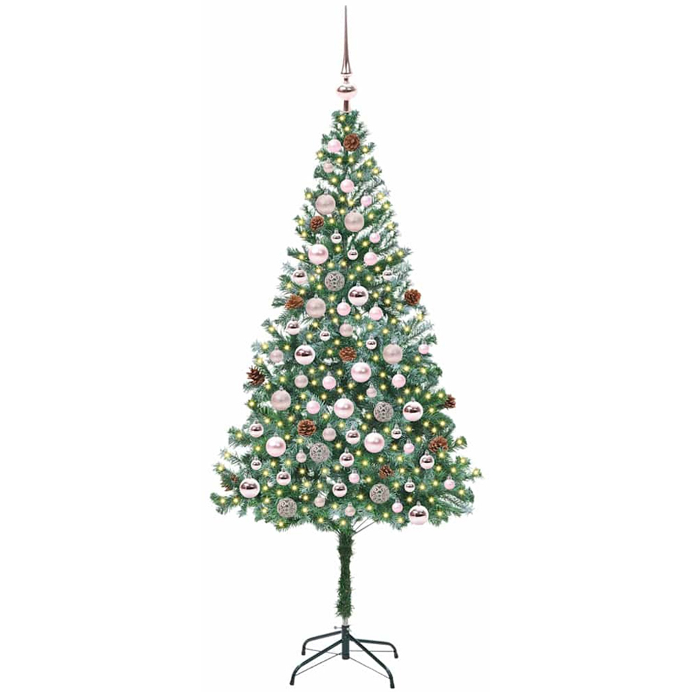 vidaXL Pre-Lit Pink Baubles Green Artificial Christmas Tree 6ft Image 1