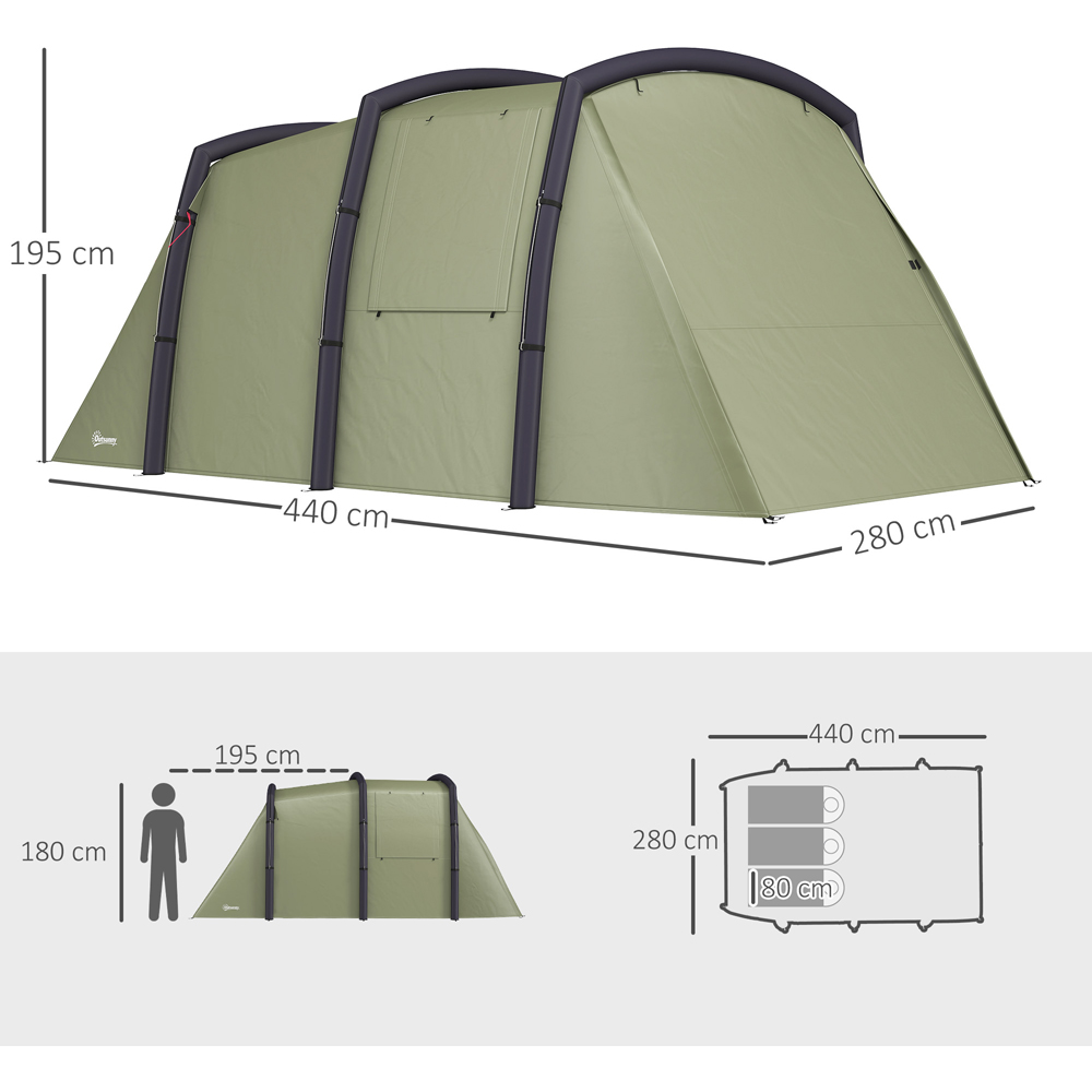 Outsunny 3-4 Person Waterproof Tunnel Camping Tent with Air Pump Olive Green Image 9