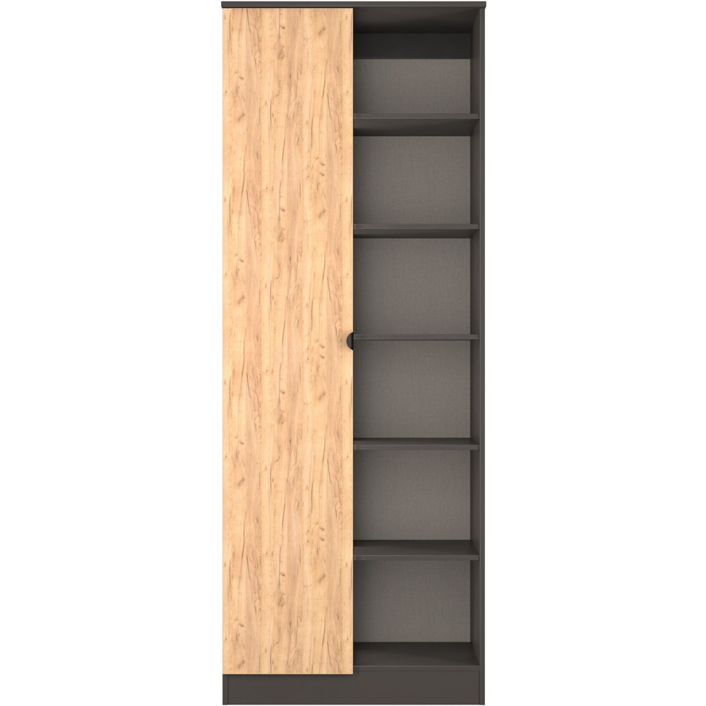 Crowndale Bora Single Door 6 Shelf Gold Oak and Graphite Double Wardrobe Image 2
