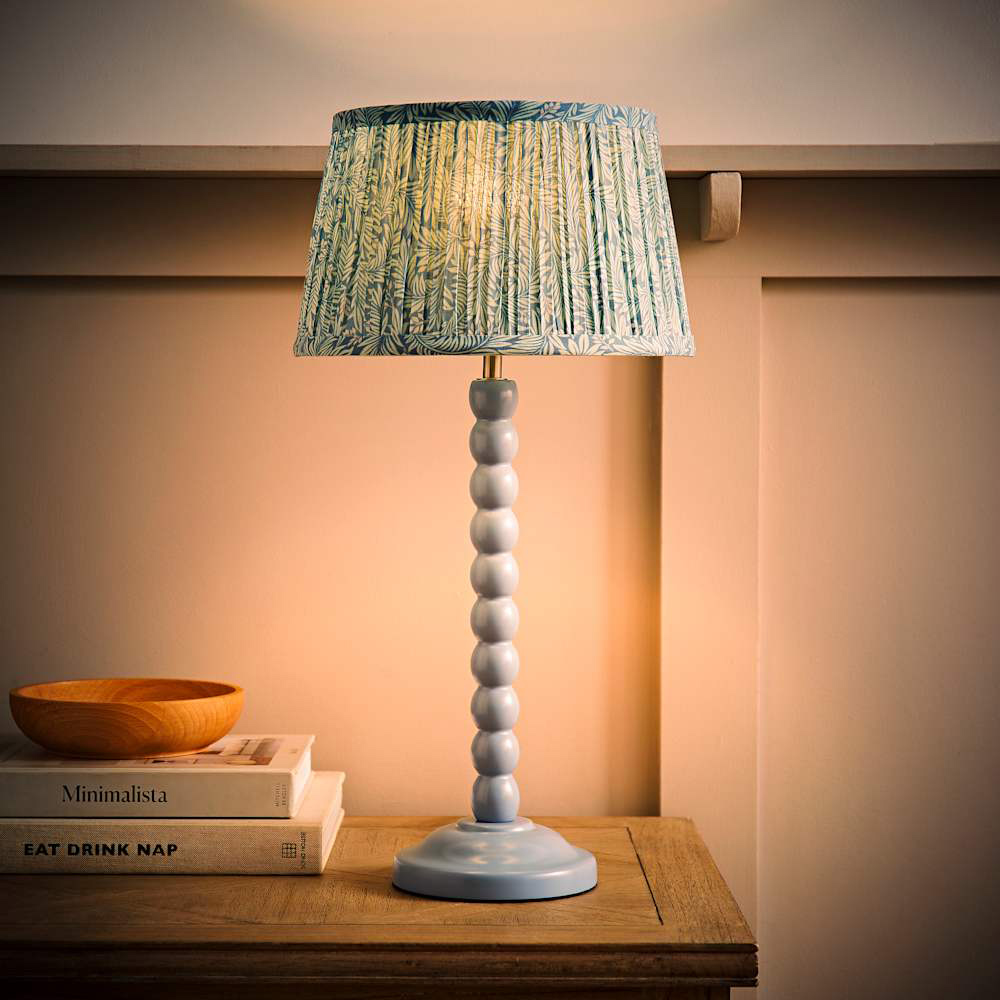 ValueLights Leaf Pleated Shade Pastel Blue Bobbin LED Table Lamp with Bulb Image 2