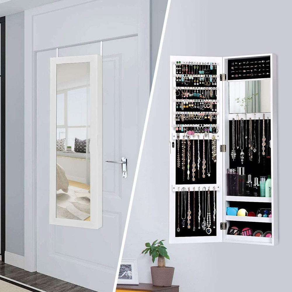 Costway White Wall Mounted Mirrored Jewellery Armoire Image 3