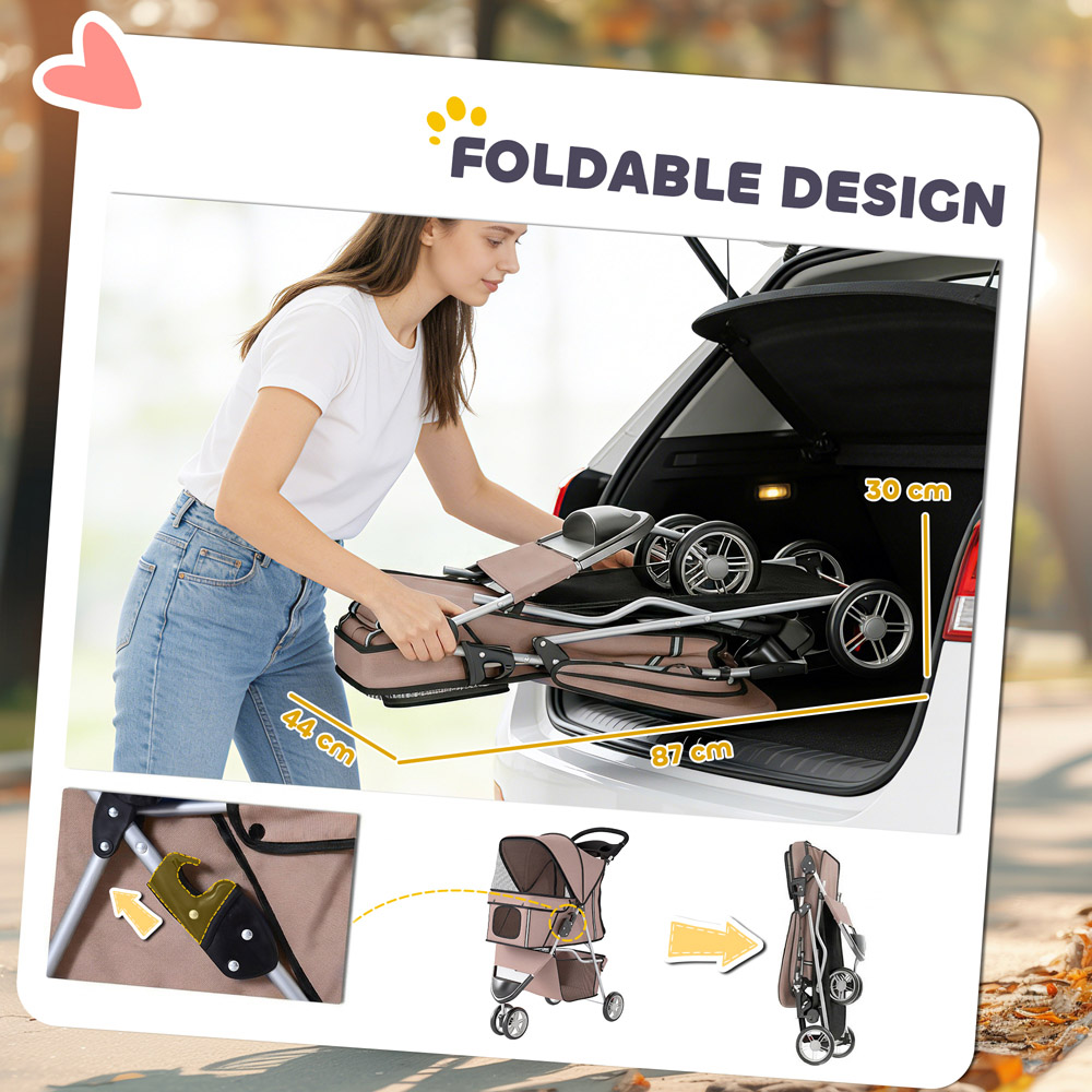 PawHut Coffee Pet Stroller with 3 Wheels Image 4