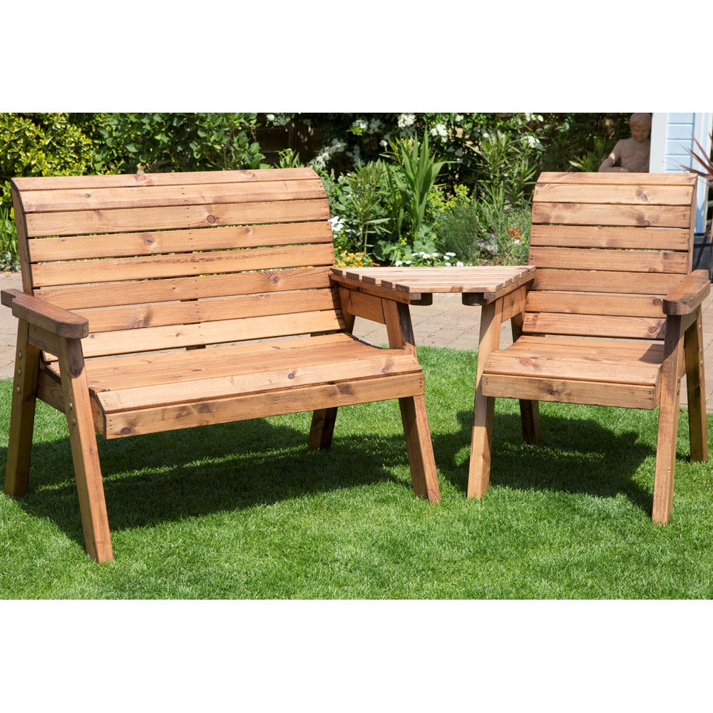 Samuel Alexander 3 Seater Rustic Wooden Garden Furniture Set with Angled tray Image 3