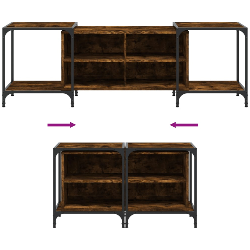 vidaXL 4 Shelf Smoked Oak Industrial Style Adjustable TV Cabinet Image 7