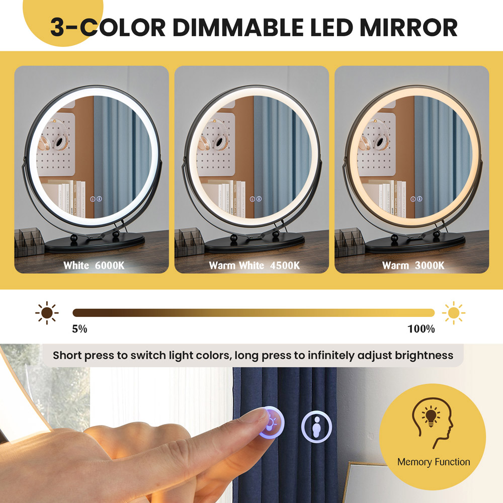 Costway 4 Drawer Brown Swivel Vanity Dressing Table Set with LED Mirror Image 6