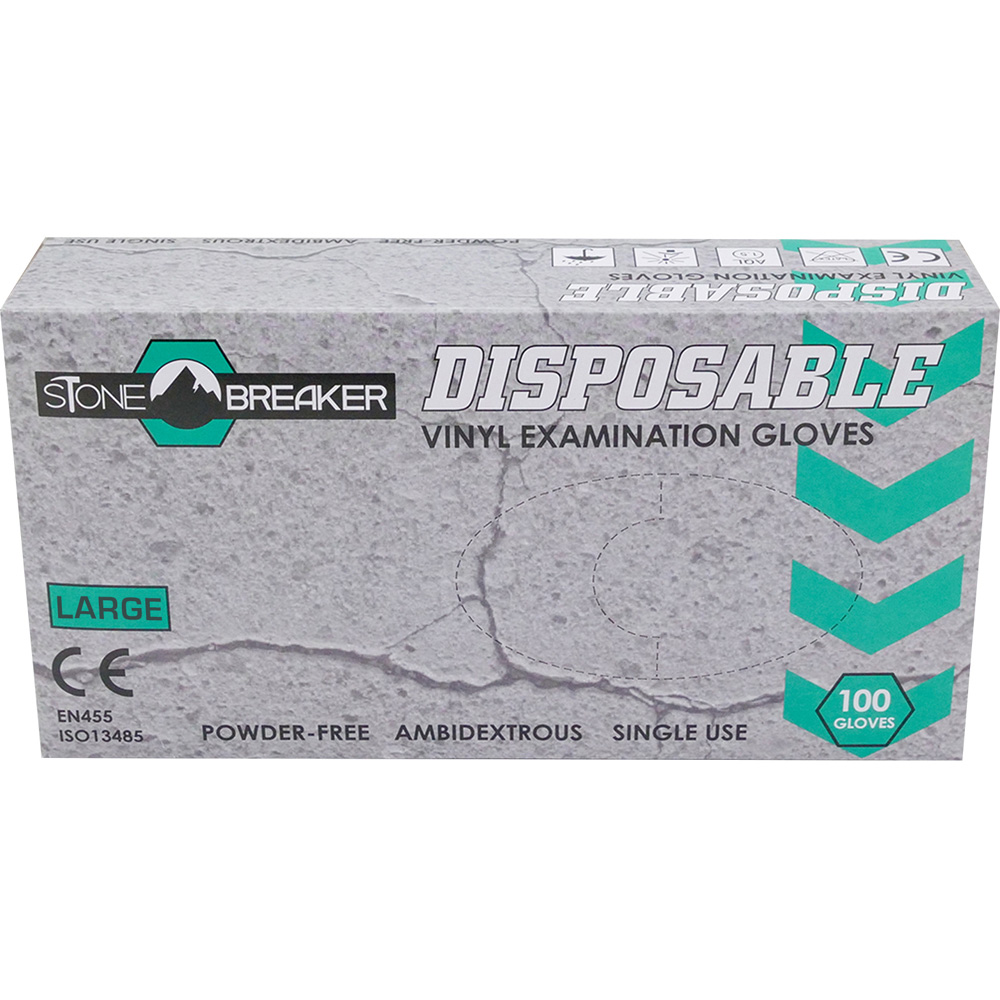 StoneBreaker Large and XL Disposable Vinyl Gloves 100 Pack Image 1