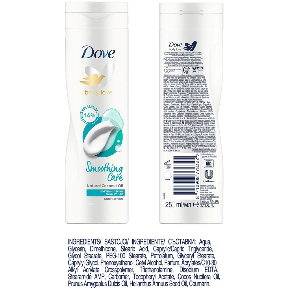 Dove Smoothing Care Natural Coconut Oil Soften and Refine Body Lotion 250ml 6 Pack Image 6