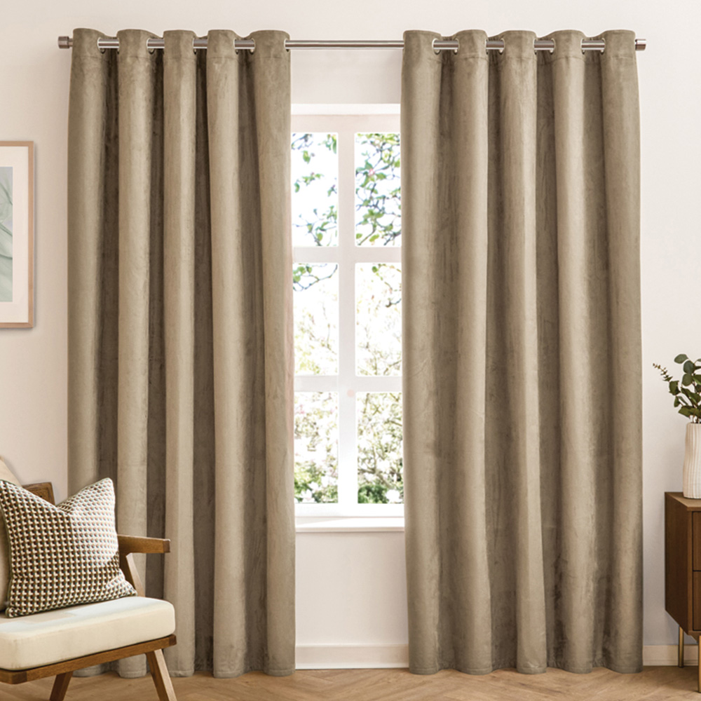 Furn Verso Mocha Reversible Suede-Look Blackout Eyelet Curtains 168 x 229cm Image 1