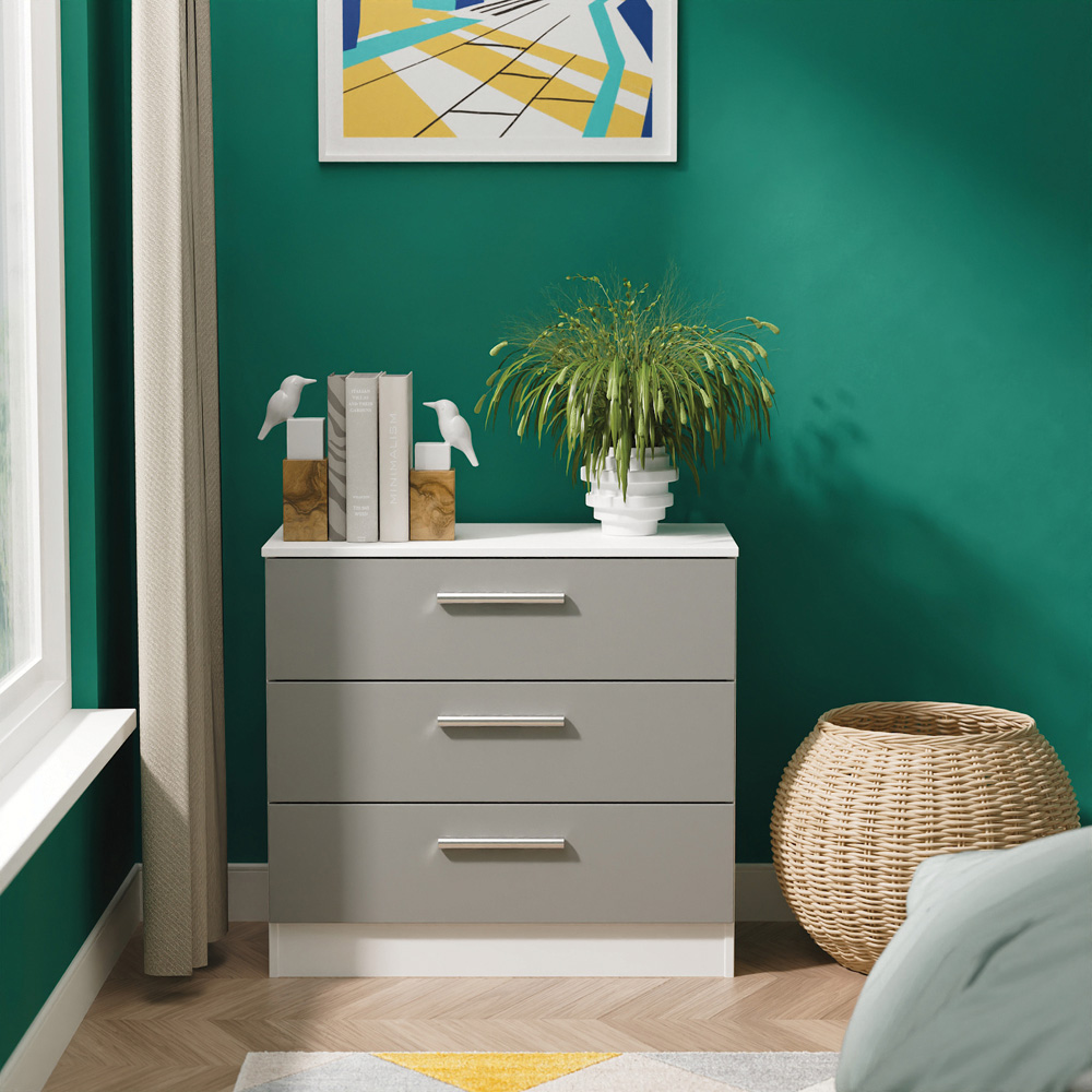 Crowndale Contrast 3 Drawer Dusk Grey and White Chest of Drawers Ready Assembled Image 6