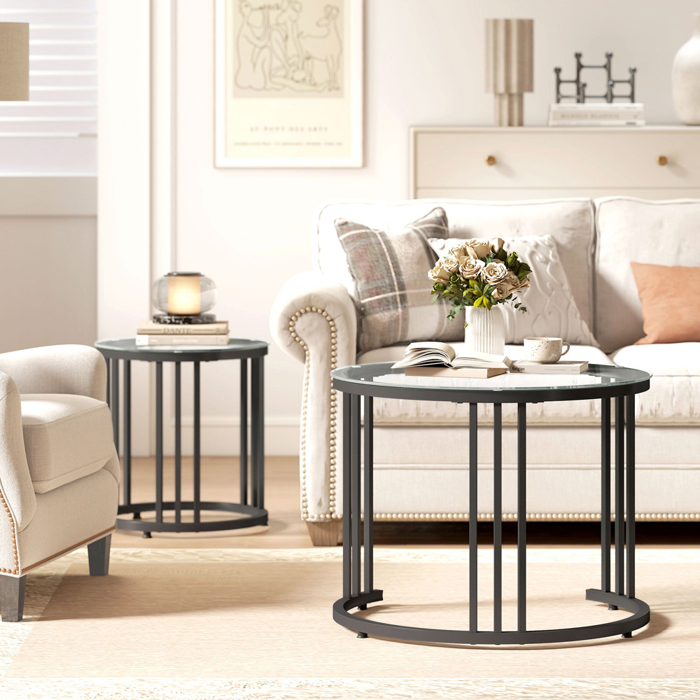 Portland Black Tempered Glass Top Round Nest of Tables Set of 2 Image 5