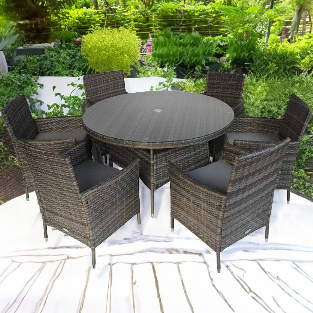 Charles Bentley Rattan 6 Seater Dining Set Grey Image 1