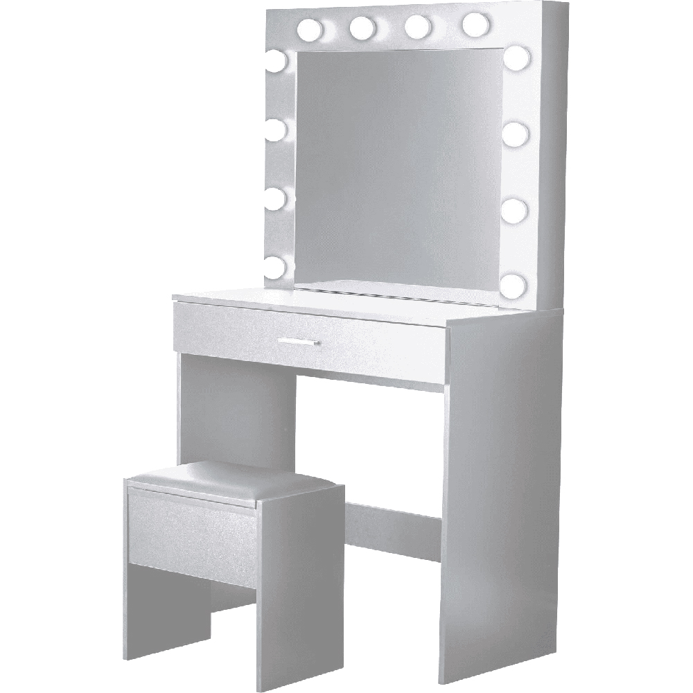 Home Source Ella White LED Lights Mirror Dressing Table with Stool Image 2