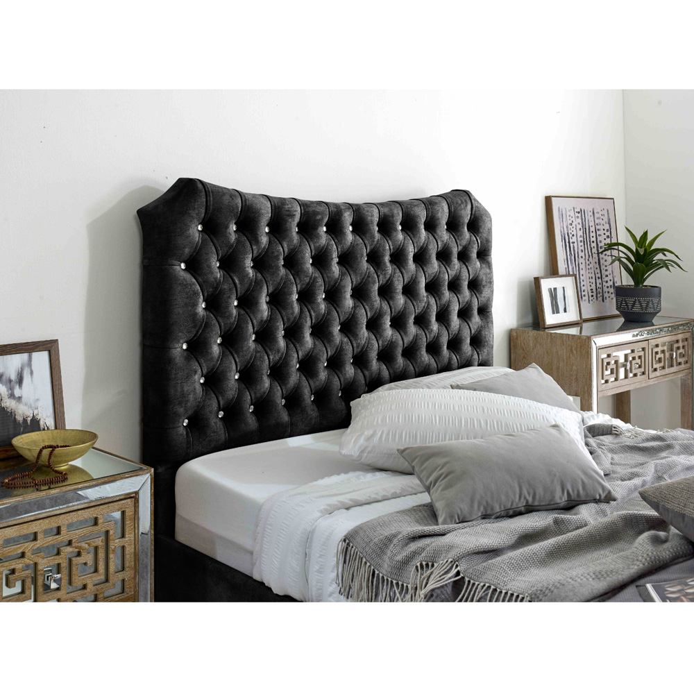 Eleganza Valentino King Size Gunmetal Marble Fabric Bed with Chesterfield Headboard and Footboard Image 2