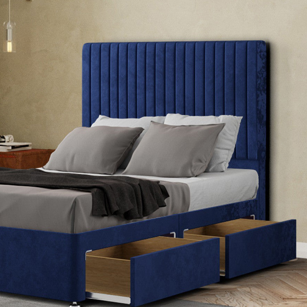 Portland Maryland Single Navy Plush Divan Bed with 2 Drawer and Headboard Image 3