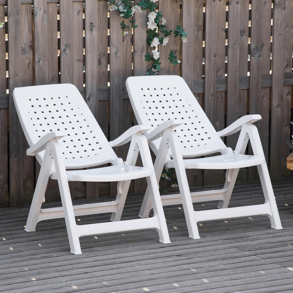 Outsunny Set of 2 White Folding Plastic Dining Chair Image 1
