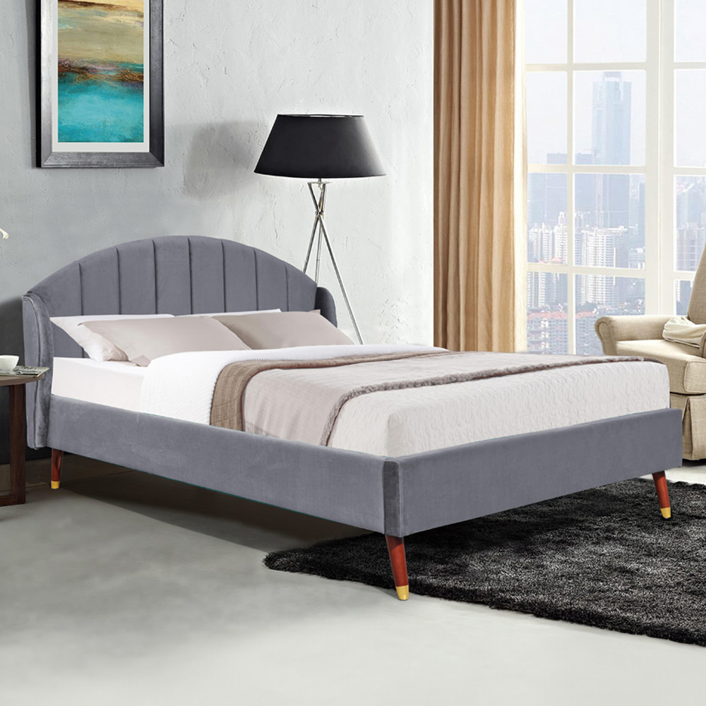 Brooklyn King Size Grey Plush Velvet Winged Bed Frame Image 1