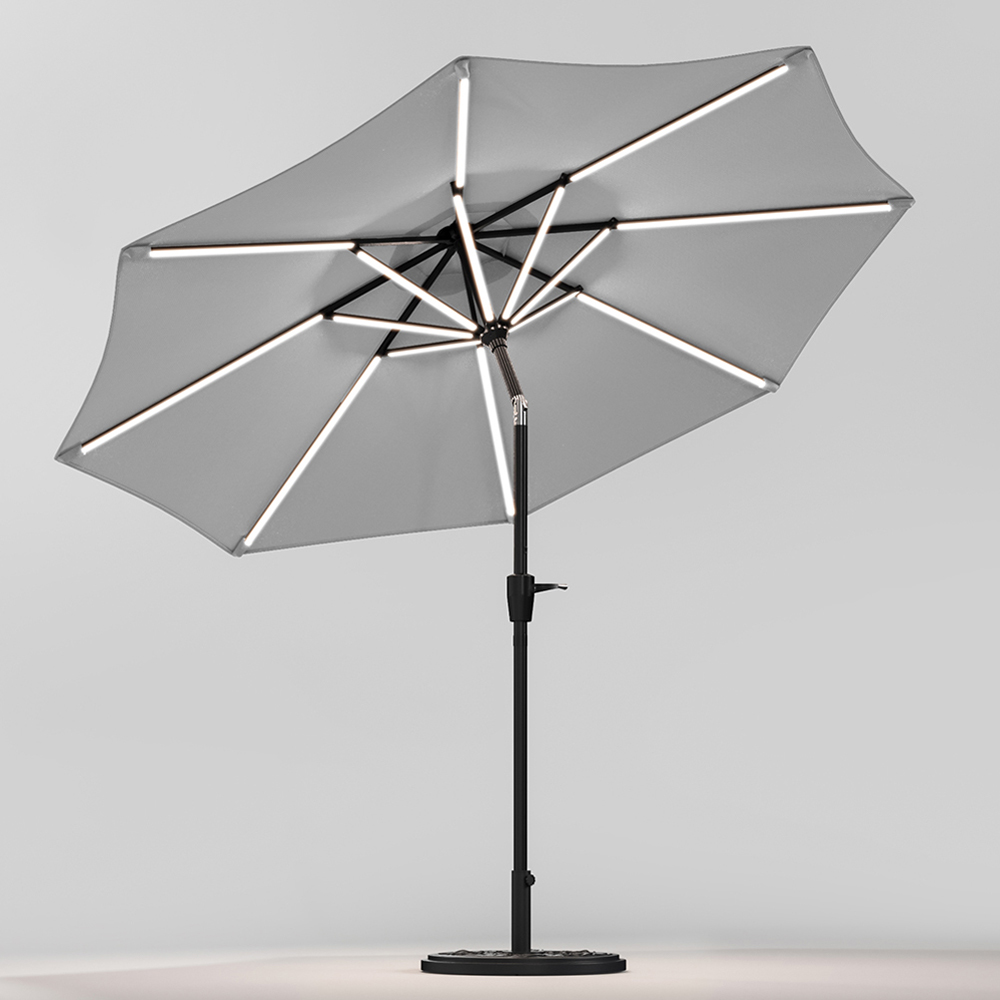 Living and Home Light Grey Solar LED Crank and Tilt Parasol with Cement Base 3m Image 4