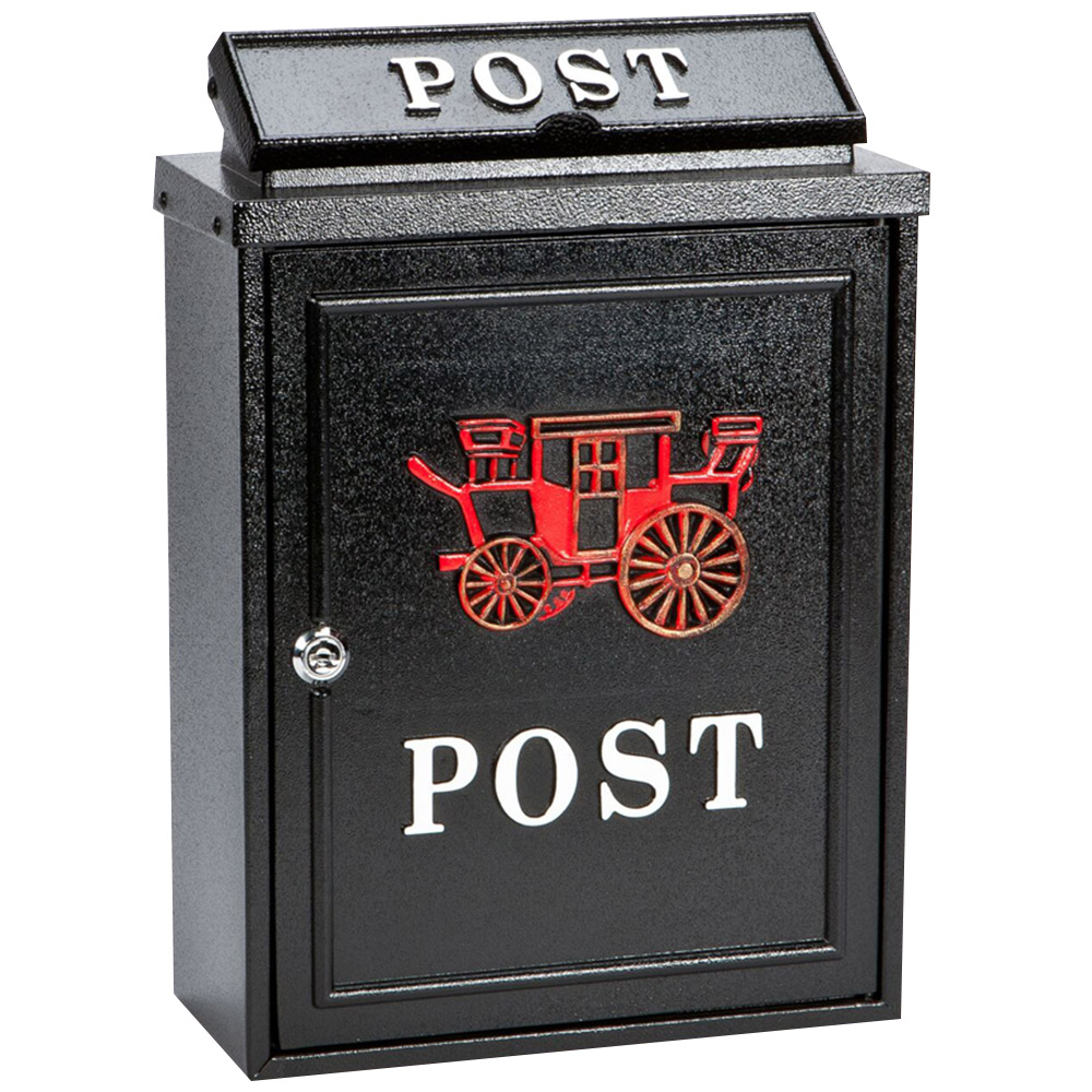 Arboria Garden Decor Black and Red Carriage Cast Aluminium Post Box Image 1
