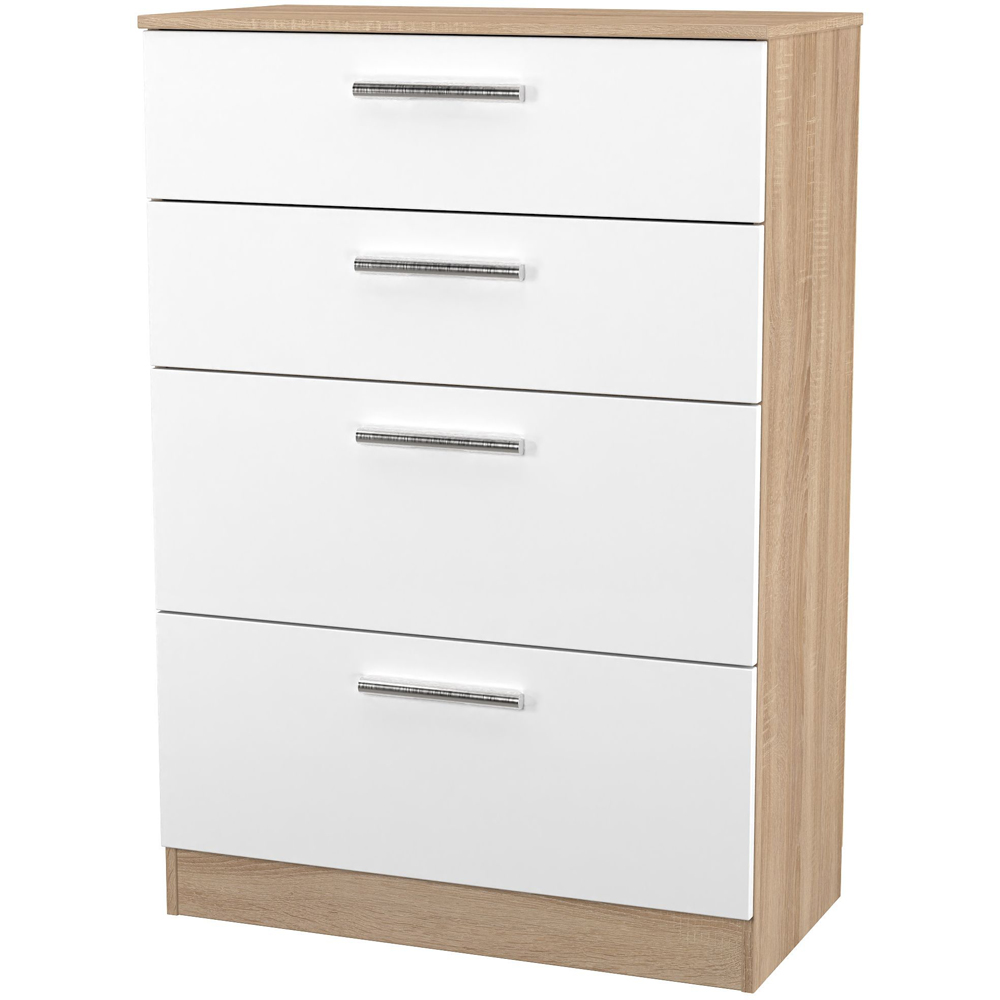 Crowndale Contrast 4 Drawer White Matt and Bardolino Oak Deep Chest of Drawers Ready Assembled Image 4