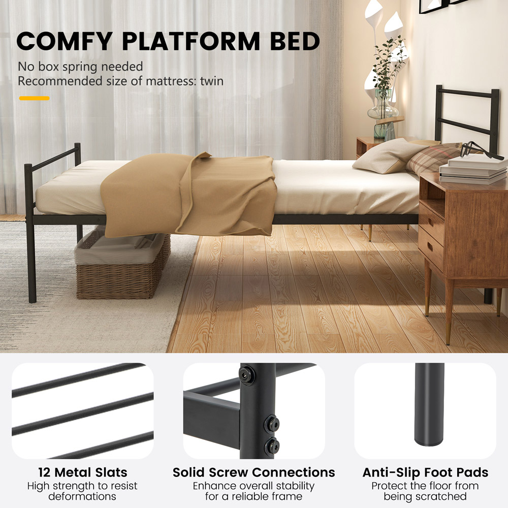 Costway Single Black Metal Bed Frame Image 8