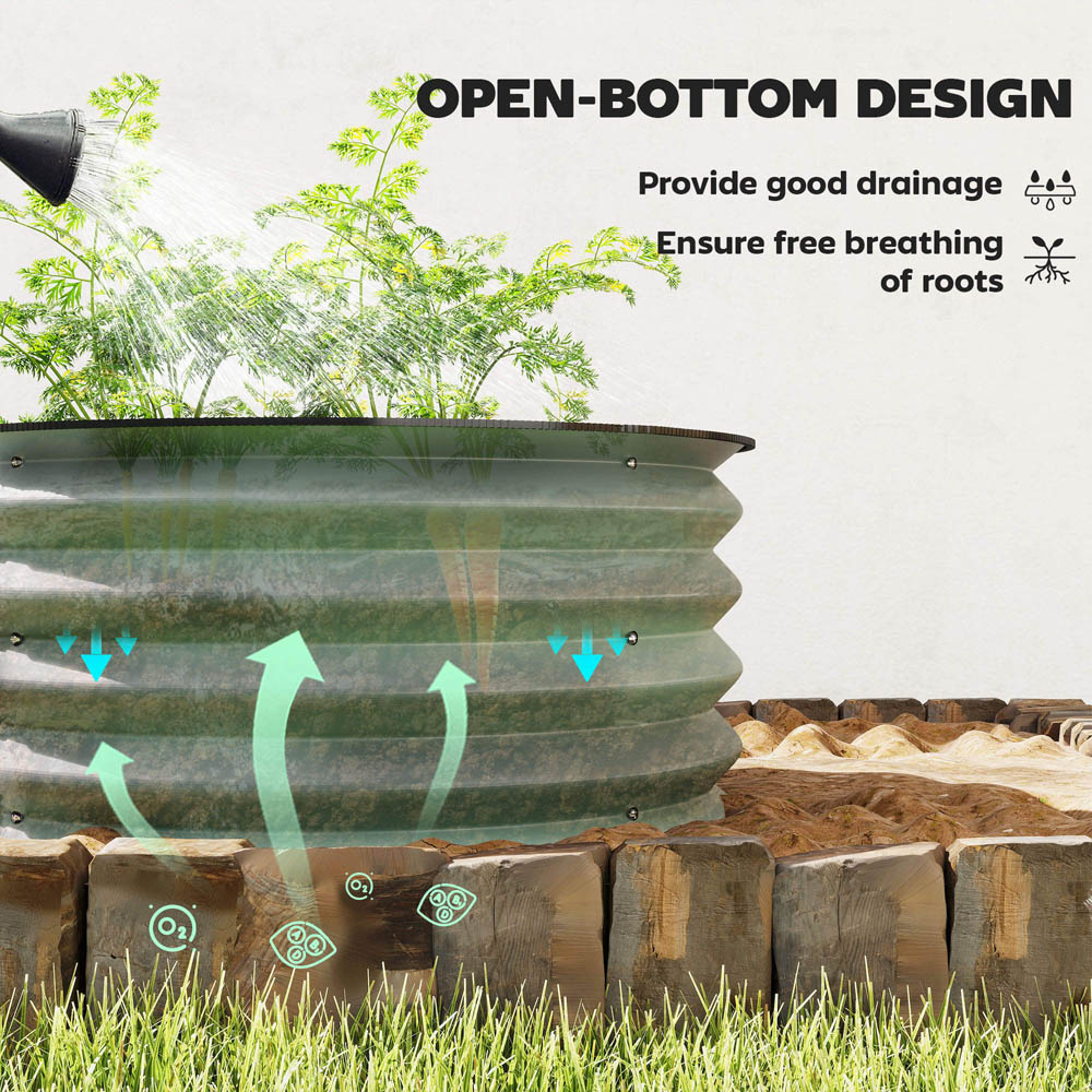 Outsunny Green Galvanised Steel Raised Garden Bed Planter with Safety Edging 2 Pack Image 5