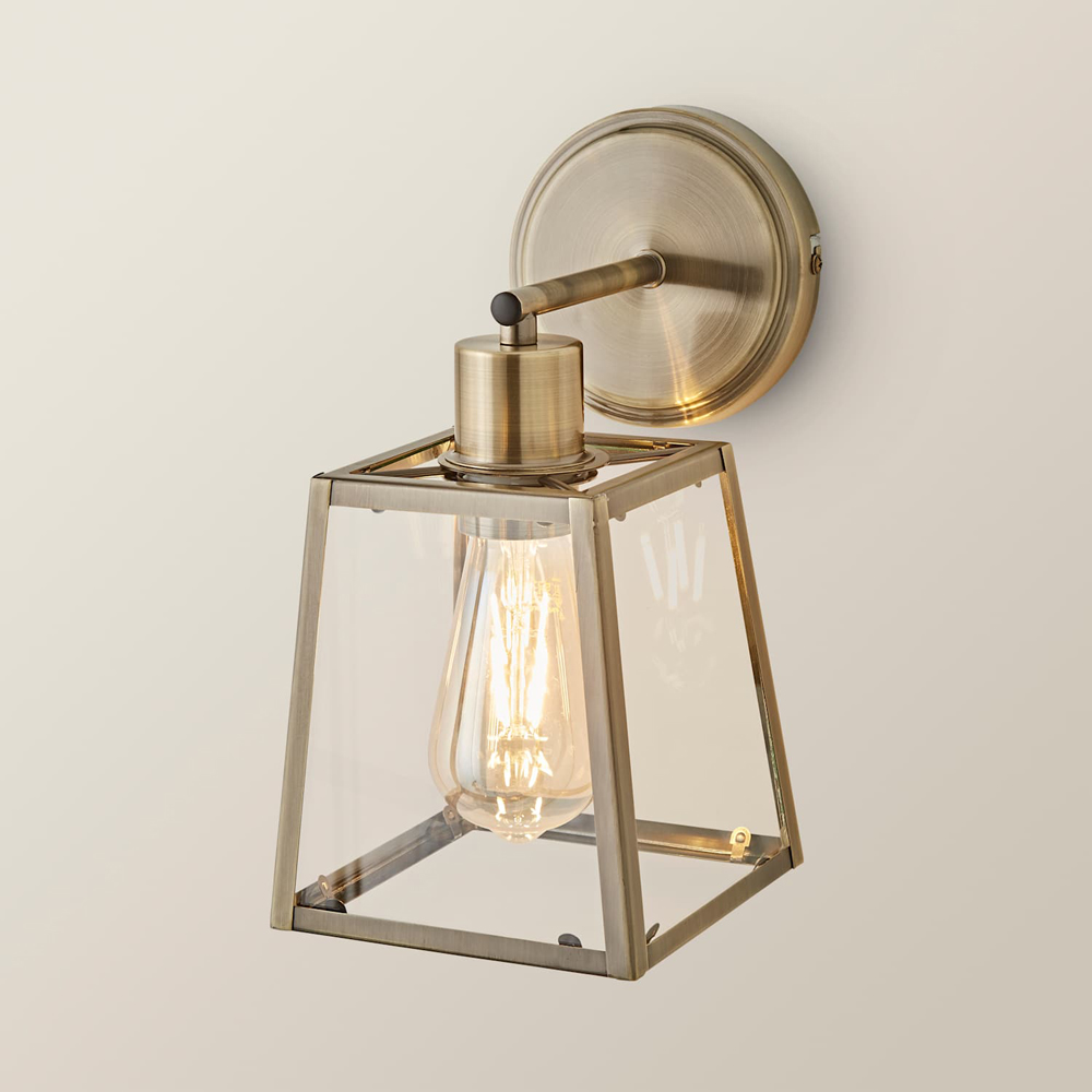 ValueLights Susie Lantern Shade Antique Brass Glass Wall Light with Bulb 2 Pack Image 6
