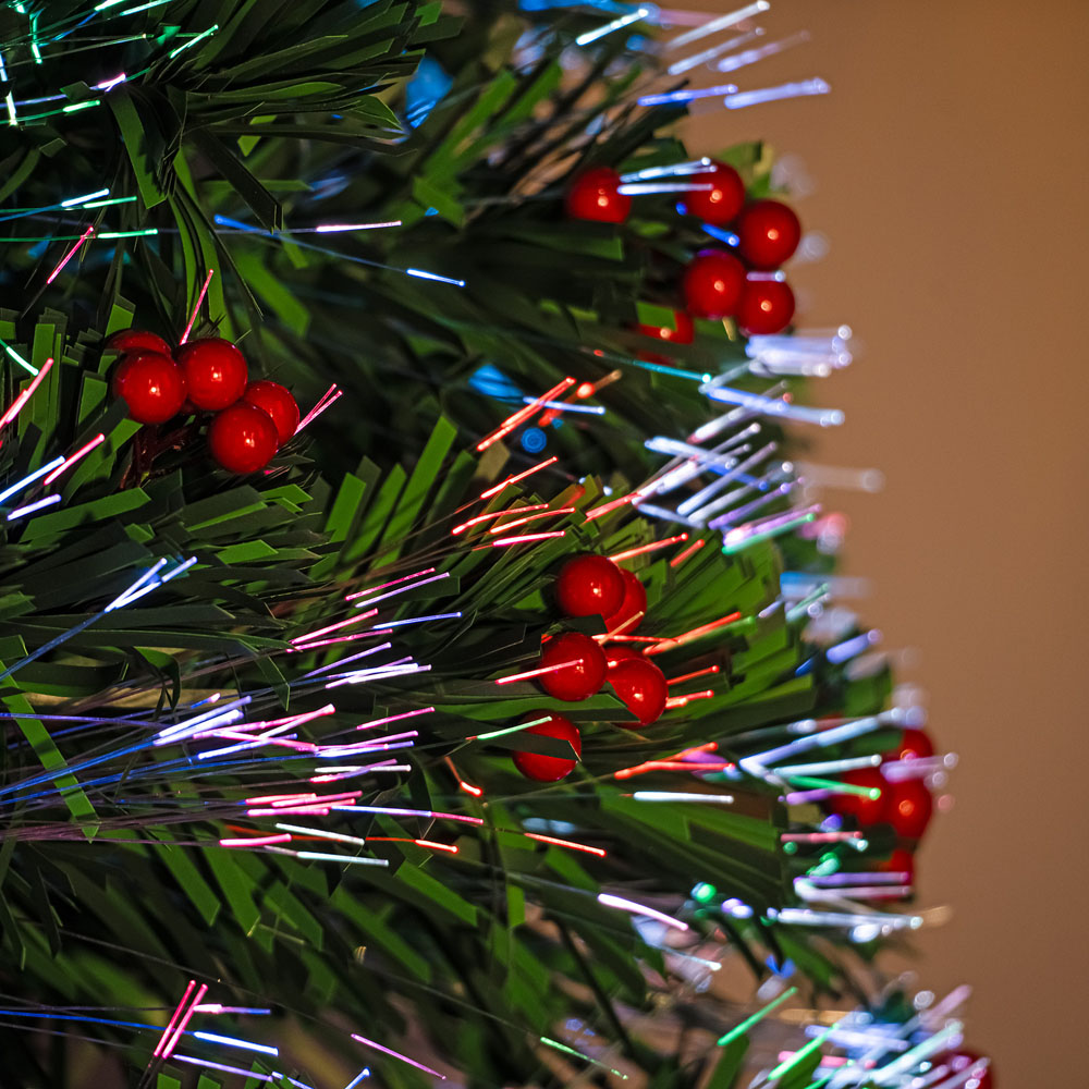 The Christmas Centre Warm White LED Green Fibre Optic Artificial Xmas Tree with Berries 7ft Image 8