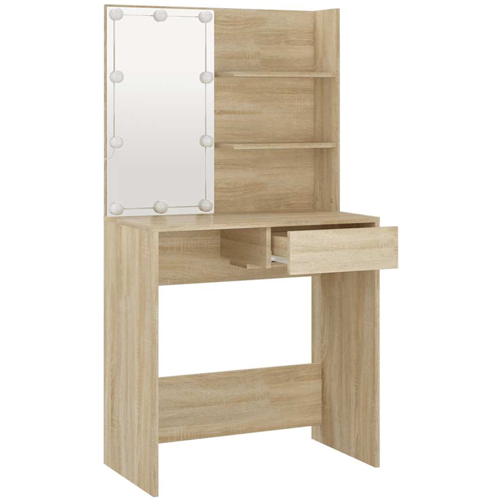 vidaXL Single Drawer 2 Shelf Sonoma Oak Dressing Table with LED Mirror Image 7