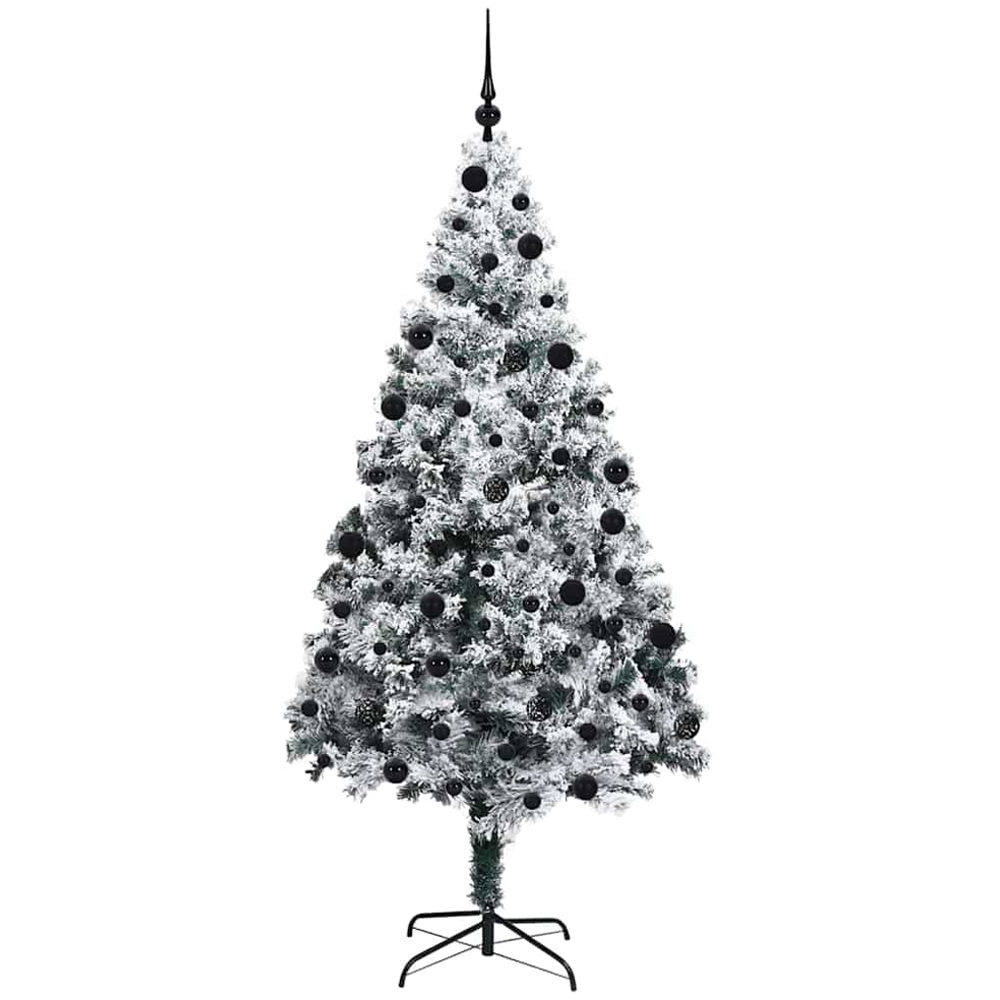 vidaXL Pre-Lit Black Baubles White Artificial Christmas Tree 7ft Image 4