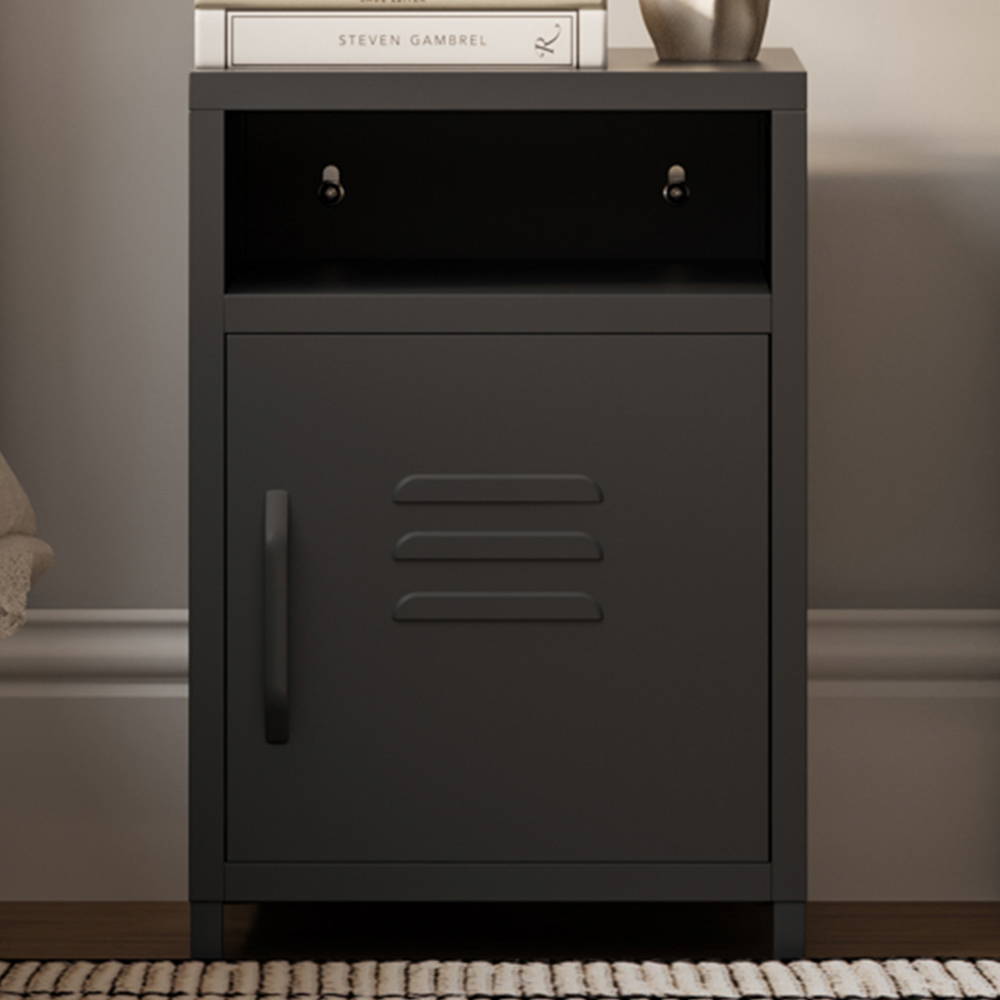 LPD Home Dillon Single Door Single Shelf Black Bedside Cabinet Image 1