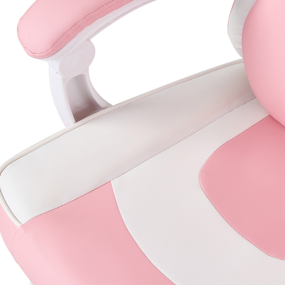 Living and Home White and Pink Cat Ear Design Gaming Chair with Massage Lumbar Pillow Image 6